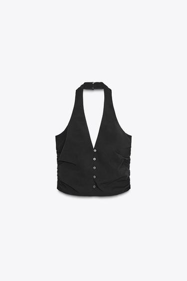 TOP CHALECO HALTER FRUNCES - Negro de Zara