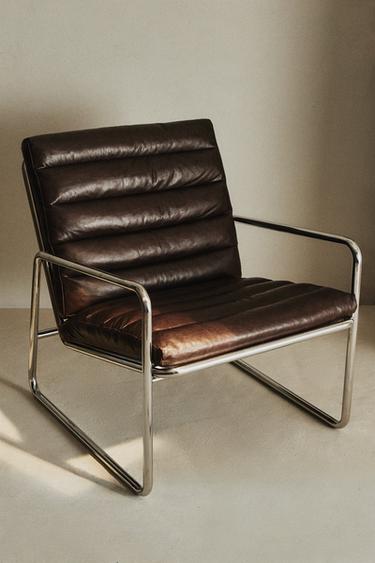 FAUTEUIL CUIR ET ACIER INOXYDABLE - chocolat de Zara