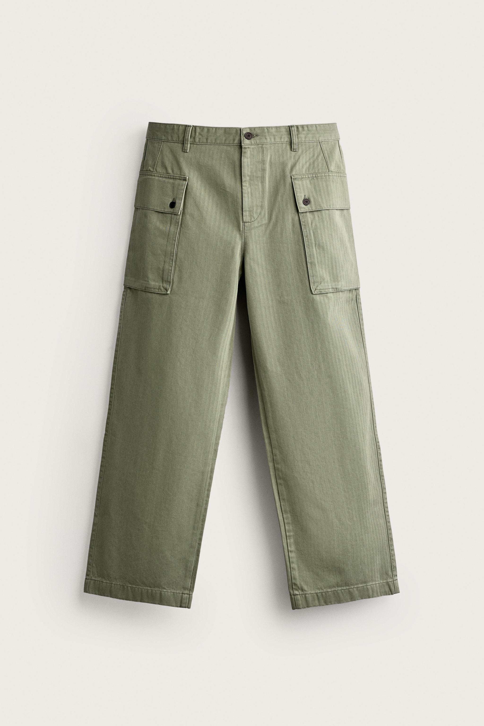 HERRINGBONE CARGO TROUSERS — Khaki