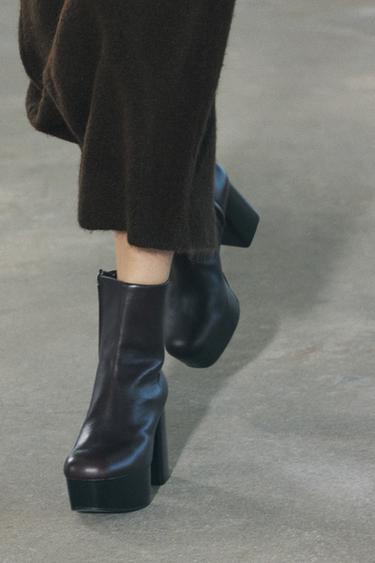 КОЖАНЫЕ БОТИЛЬОНЫ НА ПЛАТФОРМЕ — КОРИЧНЕВЫЙ от Zara — изображение 0