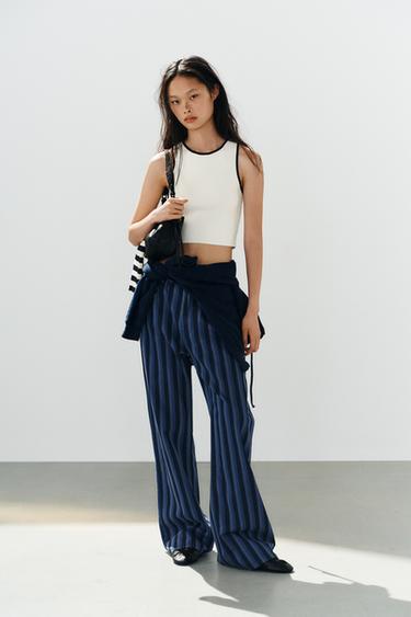 CONTRAST PIPING KNIT CROP TOP - White by Zara