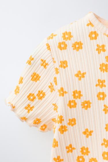 T-SHIRT CÔTELÉ À FLEURS - écru/jaune de Zara - Image 2