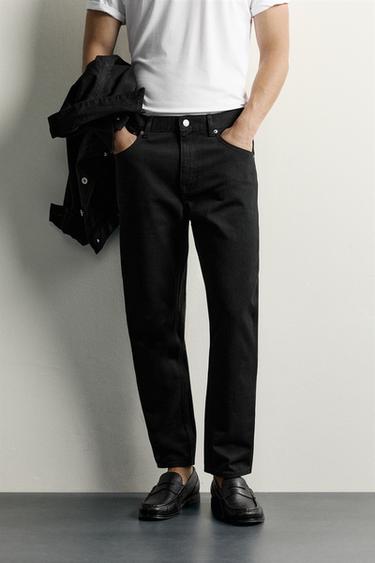 SLIM FIT CROPPED TAPERED JEANS - Black by Zara