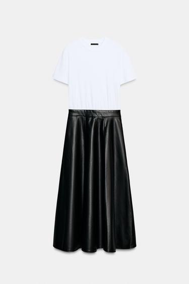ROBE MIDI COMBINÉE JUPE MATIÈRE SYNTHÉTIQUE - Noir / Blanc de Zara - Image 5