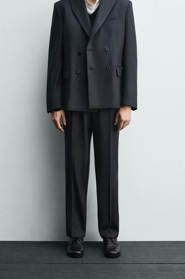 TEXTURED SUIT TROUSERS - Navy blue by Zara