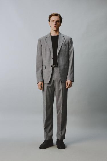 PANTALÓN TRAJE CUADROS MEZCLA LANA - Negro / Blanco de Zara - Imagen 0