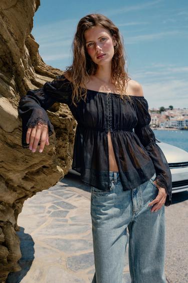 TOP COMBINADO ENCAJE - Negro de Zara