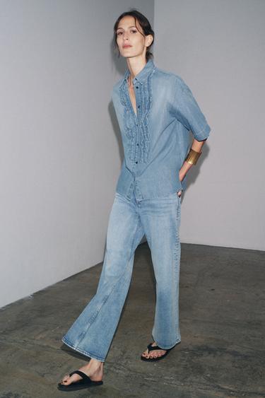 ZW COLLECTION JABOT FRILL DENIM SHIRT - Blue by Zara