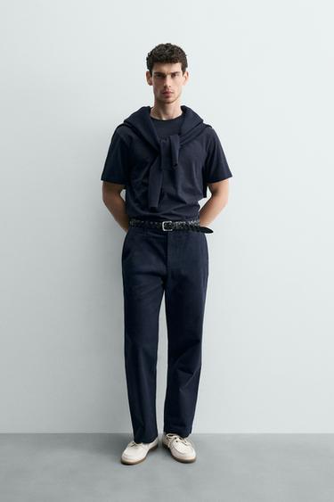 MEDIUM WEIGHT SHORT SLEEVE T-SHIRT - Navy blue by Zara - Image 0