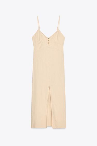 LINEN BLEND MIDI STRAPPY DRESS - Beige by Zara - Image 5