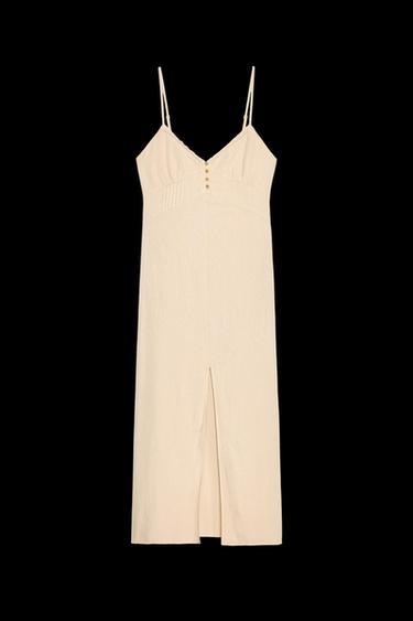 LINEN BLEND MIDI STRAPPY DRESS - Beige by Zara - Image 0