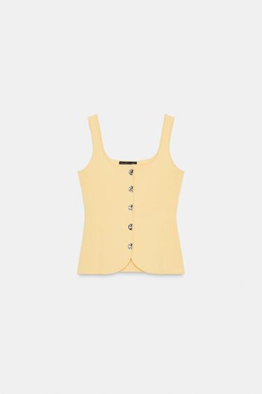 TOP DE TRICÔ COM BOTÕES METÁLICOS - Branco da Zara - Imagem 0