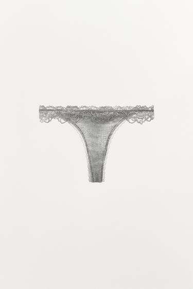 ТРУСЫ ТАНГА POINTELLE С КРУЖЕВОМ — СЕРЫЙ от Zara