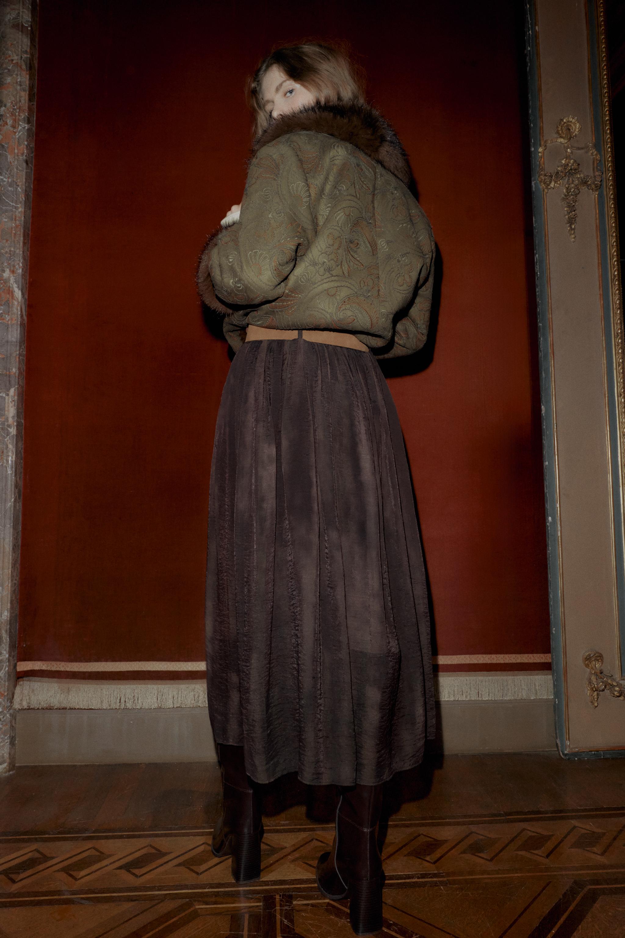 JUPE MI-LONGUE IMPRIMÉ ESTOMPÉ AVEC CEINTURE