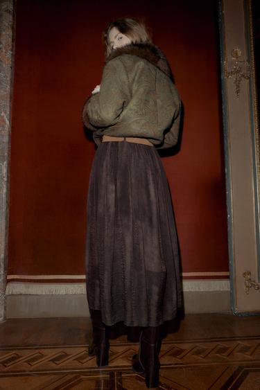 BLURRED PRINT MIDI SKIRT WITH BELT - Brown / Green by Zara - Image 3