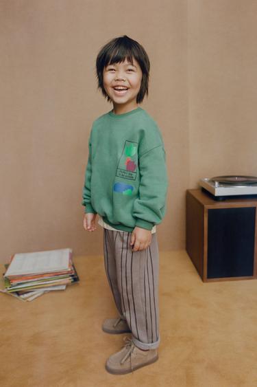 GESTREEPTE BROEK MET LABEL - bruin-nerts van Zara