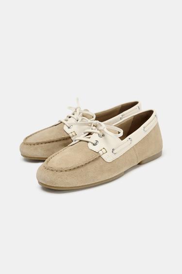 MOCASSINS COMBINÉS À LACETS EN DAIM - Blanc écru de Zara - Image 2