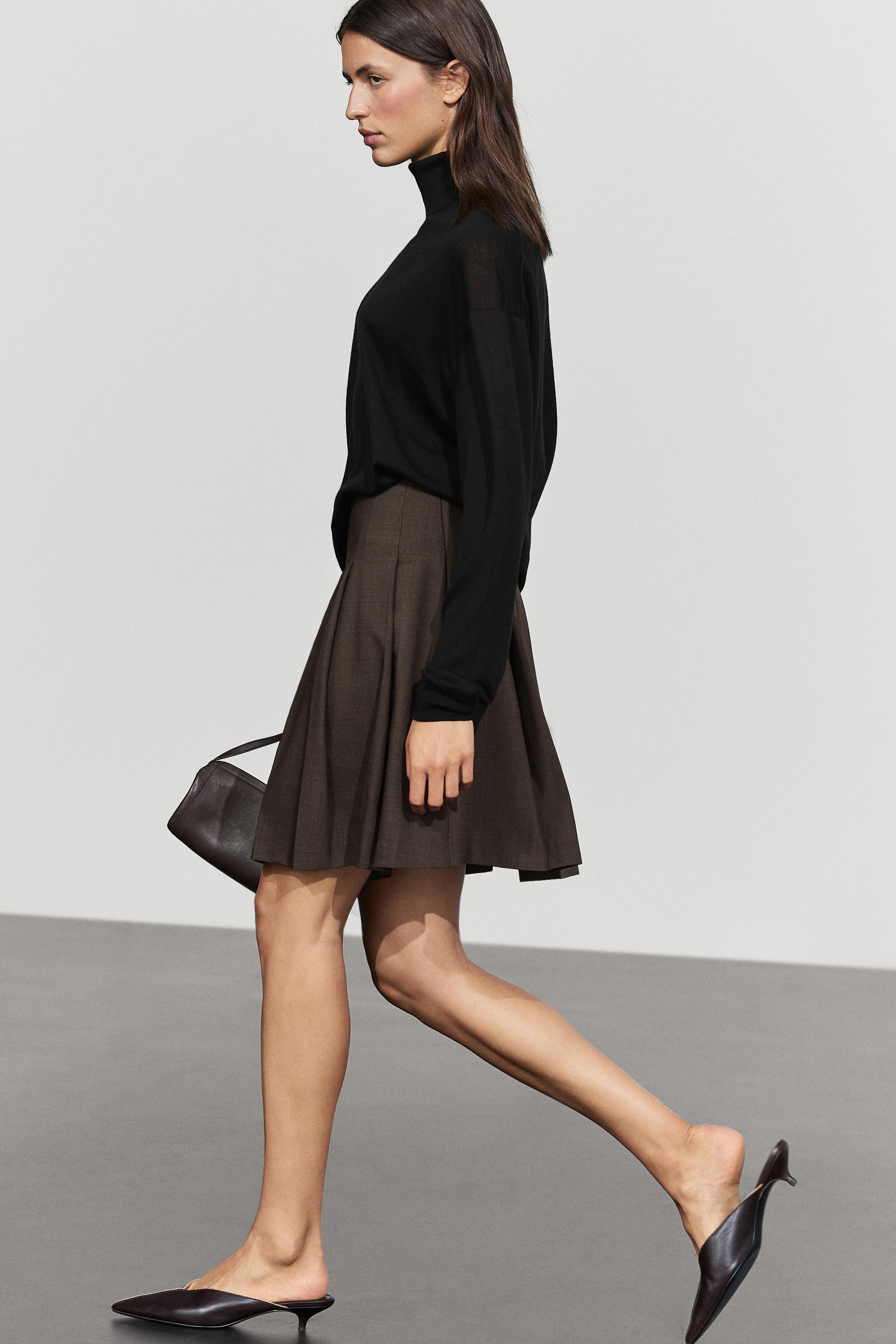 Wool blend pleated mini skirt — Chocolate