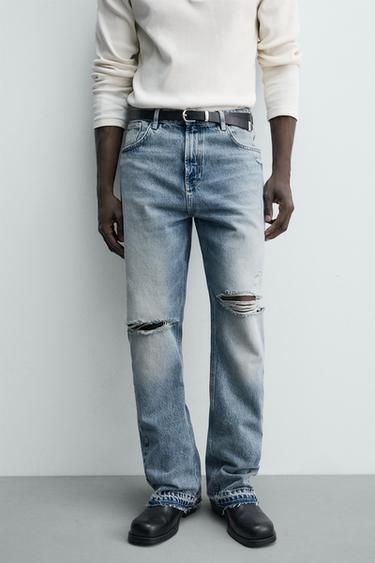 RIPPED FLARE FIT JEANS - Mid-blue by Zara - Image 4