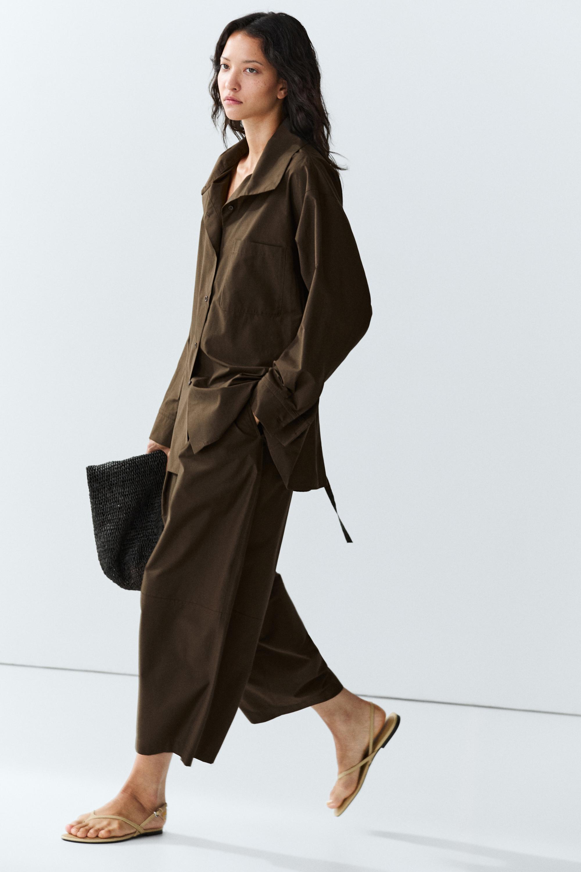 High collar overshirt with buckle detail — Khaki