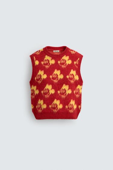 Zara PRSLUK OD BRUŠENOG PLETIVA MIKI HARRY LAMBERT FOR ZARA X DISNEY – Crvena