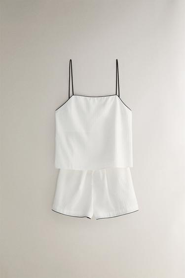 SHORT JACQUARD RAYURES - Blanc cassé de Zara - Image 4