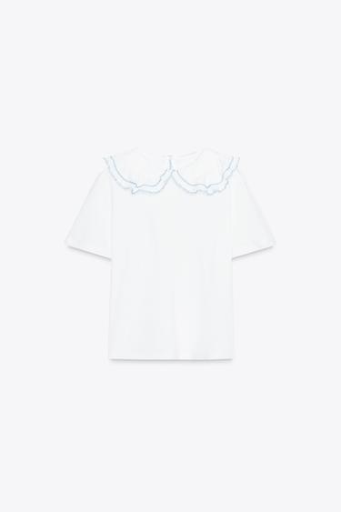 T-SHIRT WITH PETER PAN COLLAR - White by Zara