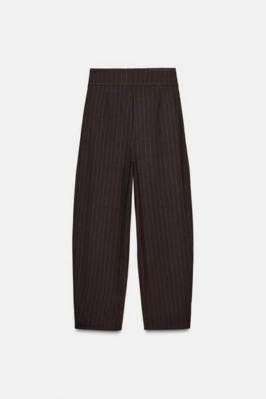PANTALON BALLOON À RAYURES AVEC PLIS - Marron / Écru de Zara - Image 7