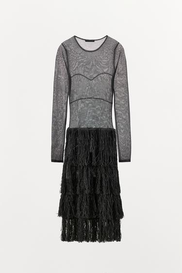 METALLIC THREAD KNIT DRESS WITH FRINGING - Blue / Grey by Zara - Image 5