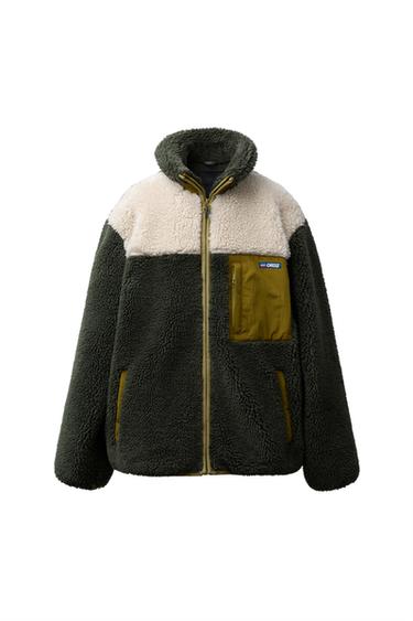 COLOUR BLOCK FAUX SHEARLING JACKET - Khaki by Zara
