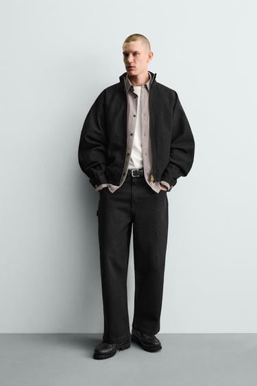 جاكيت بومبر بقصة صندوقية من القطن - أسود by Zara