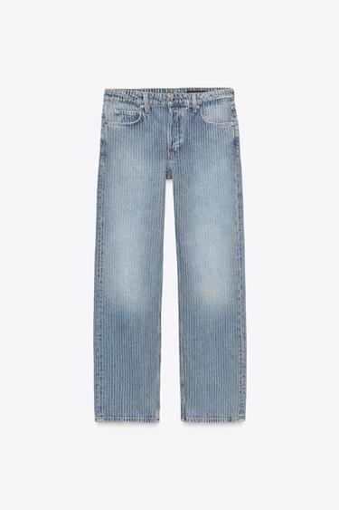 JEAN ZW COLLECTION DROIT RAYURES TAILLE MOYENNE - Bleu de Zara