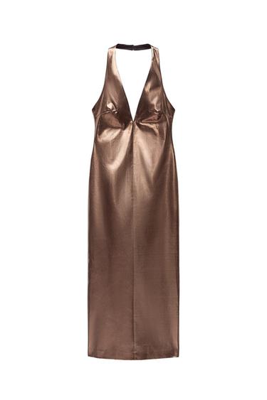 METALLIC HALTER DRESS