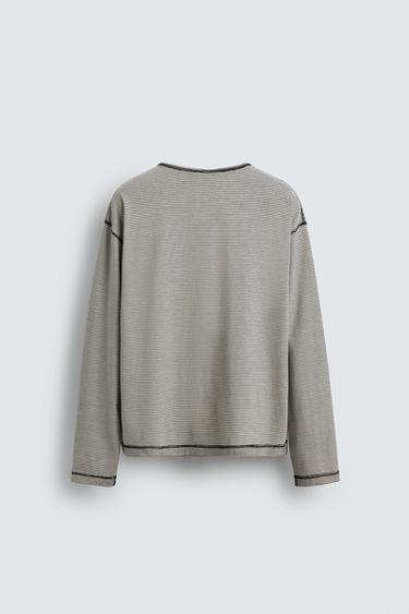 T-SHIRT À RAYURES COL TUNISIEN - Bleu / Blanc de Zara - Image 6