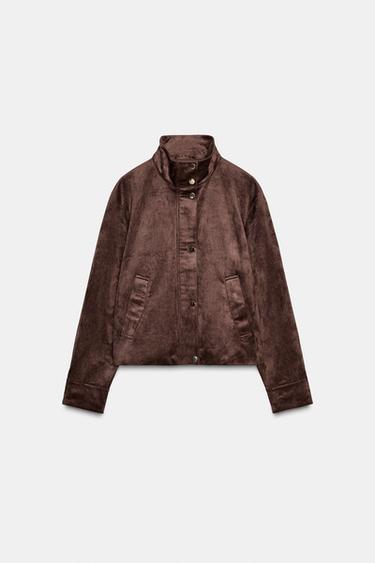 Zara 人造麂皮高領夾克 - 棕色 - 圖片 0