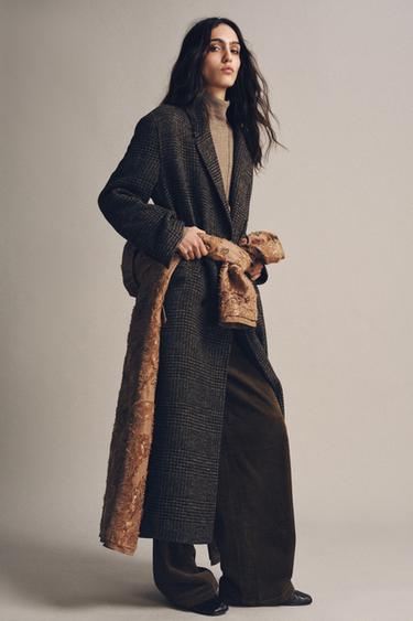 ZW COLLECTION CHECK COAT - Dark brown by Zara