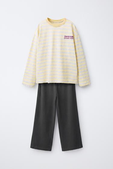 CONJUNTO PLAYERA RAYAS Y PANTALÓN PIERNA ANCHA - Amarillo claro de Zara - Imagen 0