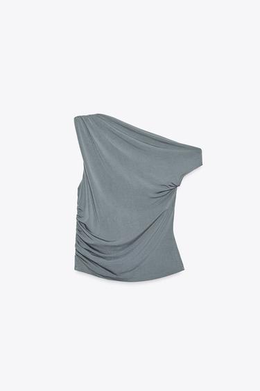 Zara DRAPED CREPE TOP - Anthracite grey