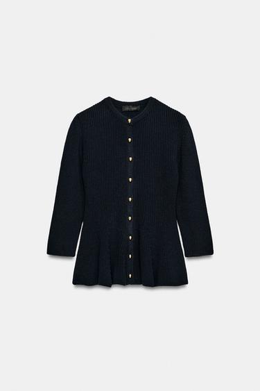 GILET EN MAILLE PEPLUM - Bleu marine de Zara