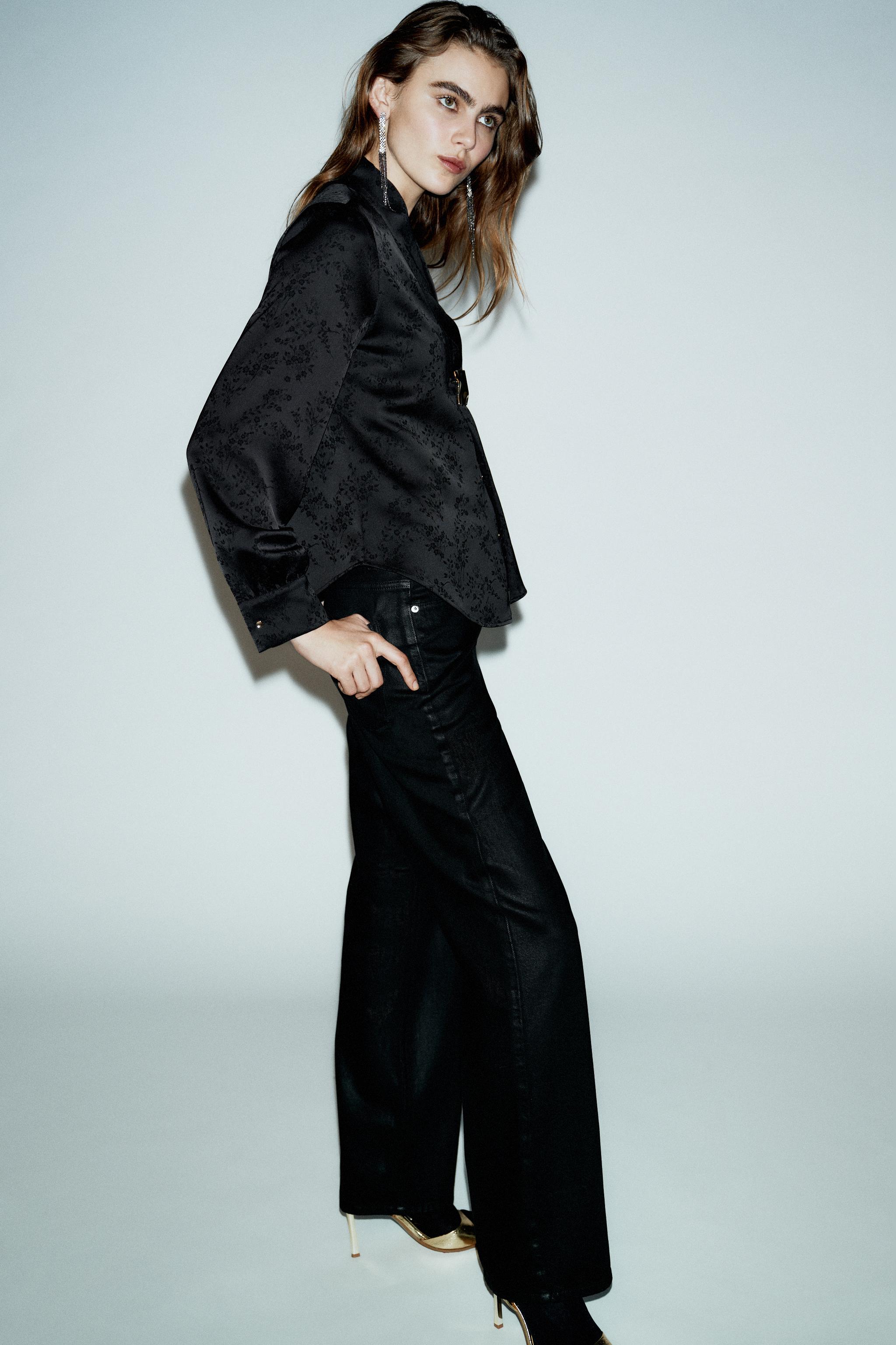 JACQUARD FLORAL SHIRT WITH BROOCH - Black | ZARA United States