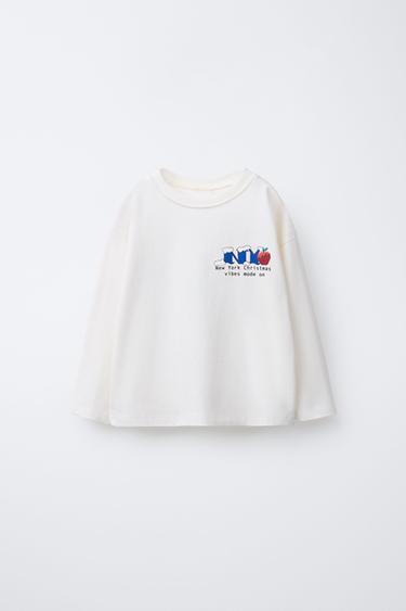 Zara NEW YORK CITY TEXT PRINT T-SHIRT - Ecru
