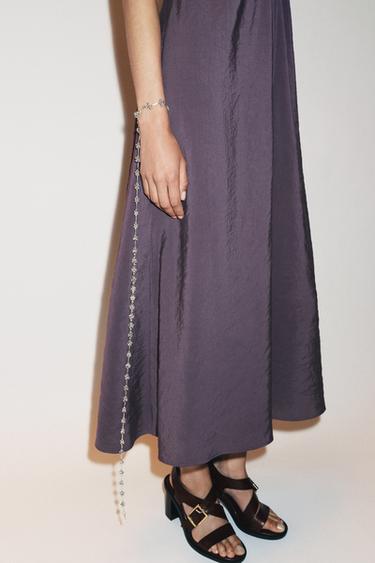 FLOWING MIDI DRESS WITH RUFFLED NECK - Purple by Zara - Image 2