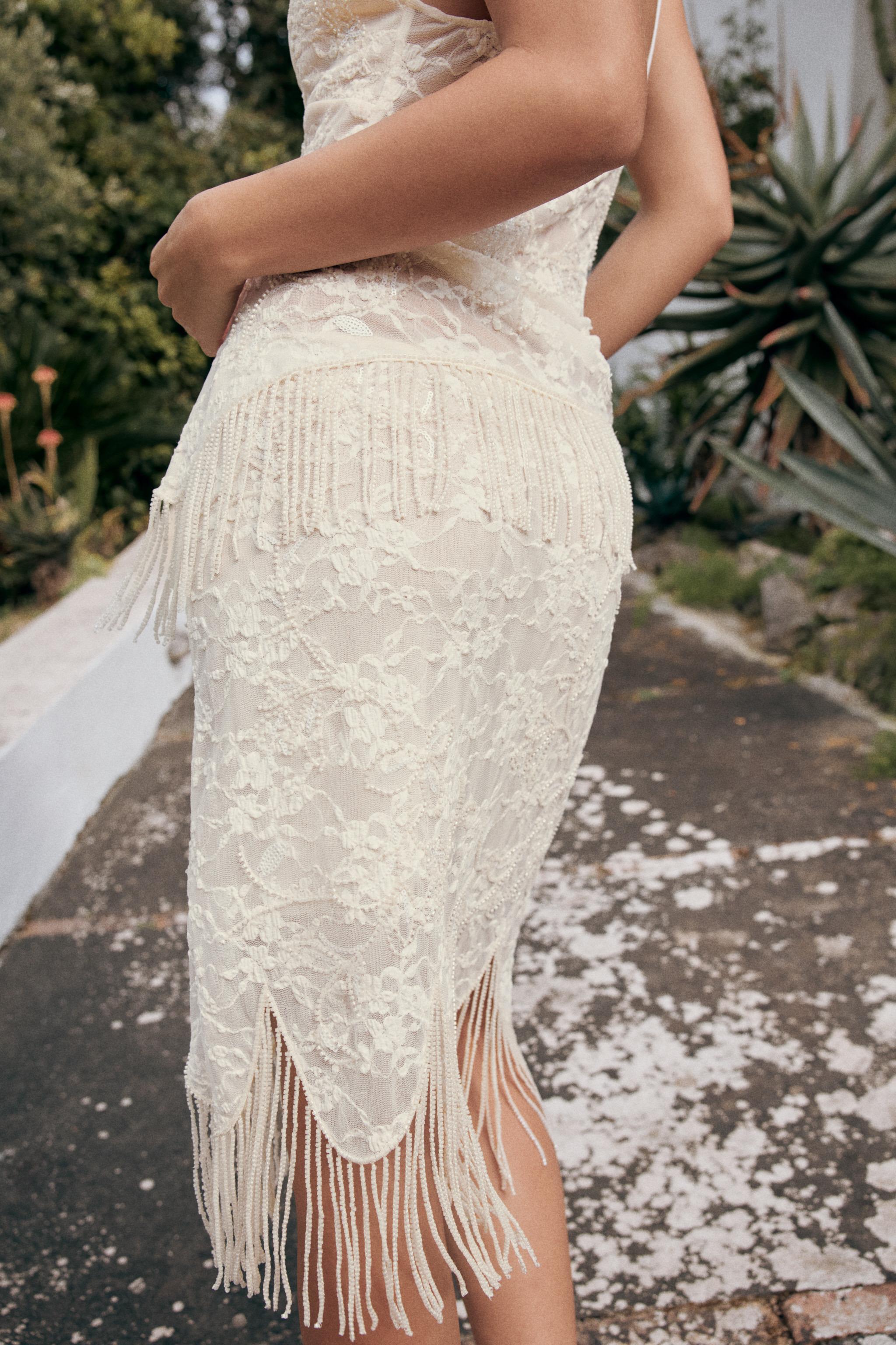 BEADED FRINGE LACE SKIRT