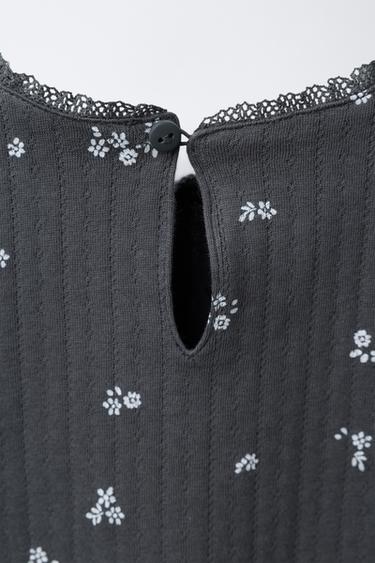 FLORAL PRINT T-SHIRT - Dark anthracite by Zara - Image 3