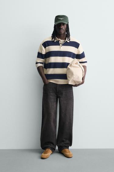 IRREGULAR STRIPED KNIT POLO SHIRT - Navy blue by Zara