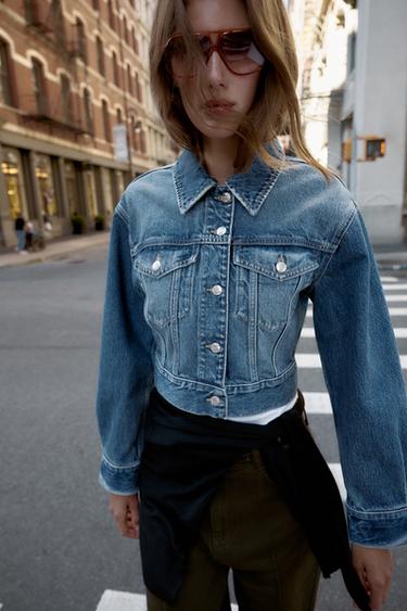 Z1975 FAUX FUR COLLAR SHORT DENIM JACKET - Mid-blue by Zara - Image 3