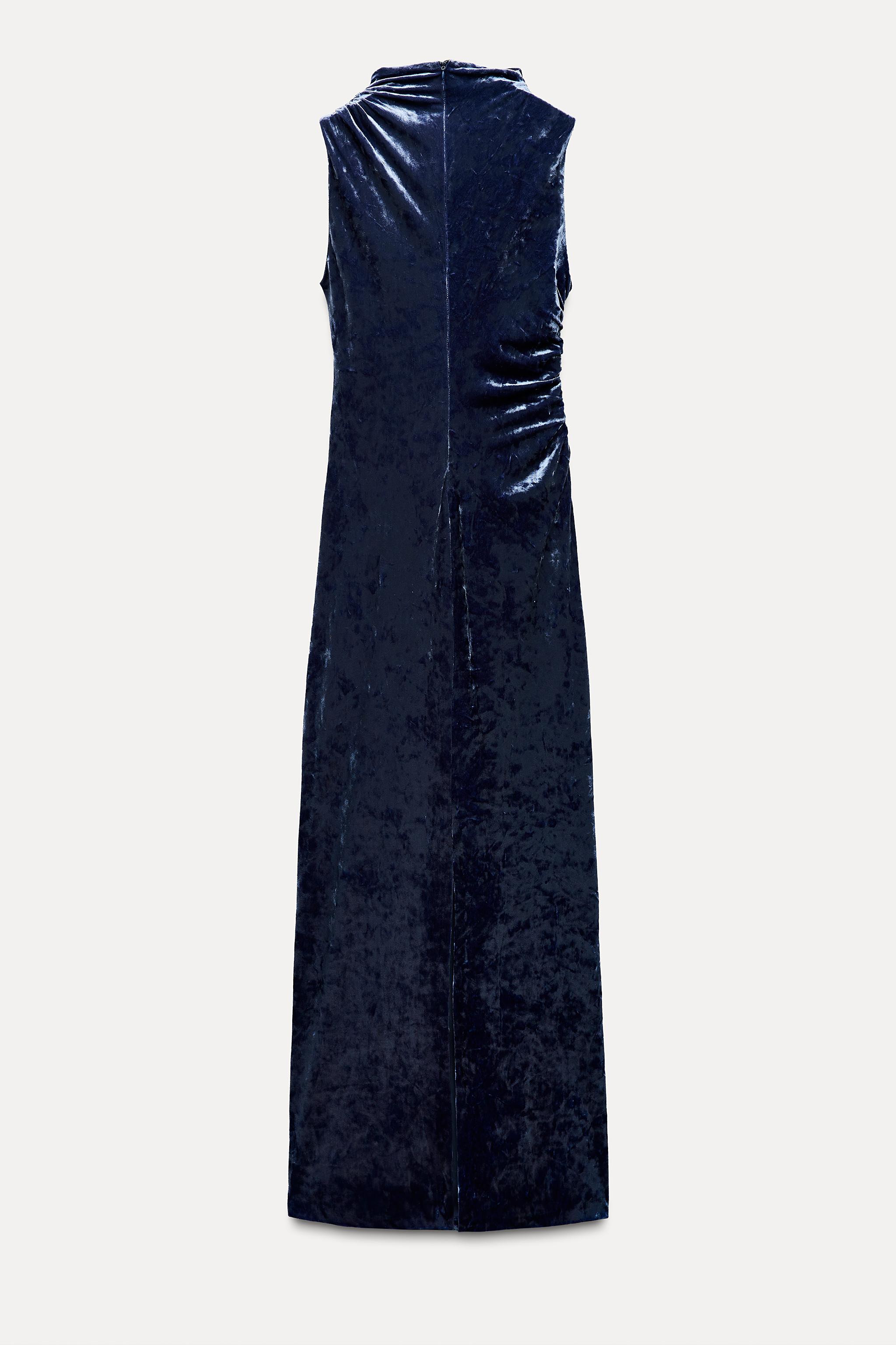 DRAPED VELVET MIDI DRESS Midnight blue ZARA Canada