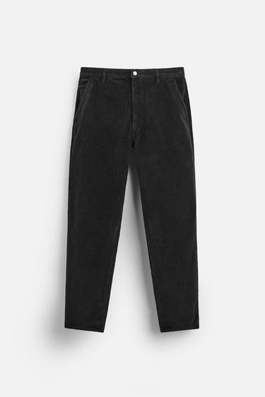 Zara TAPERED CORDUROY PANTS - Black