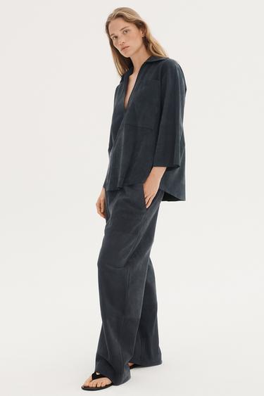 LIMITED EDITION SUEDE LEATHER TROUSERS - Anthracite grey by Zara