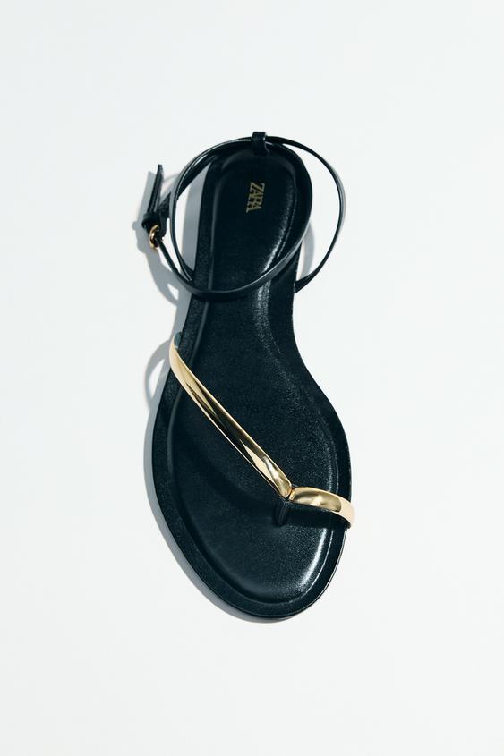 Sandalias Zara Buckled Mujer Negras Para Sandalias Planas Con